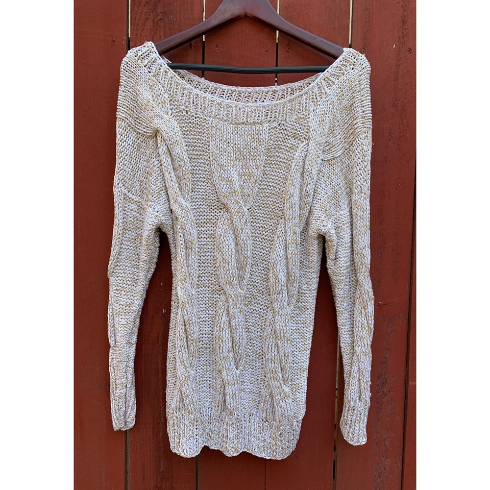 Elsie’s | Vintage 80’s Cable Knit Metallic Gold & White Sweater